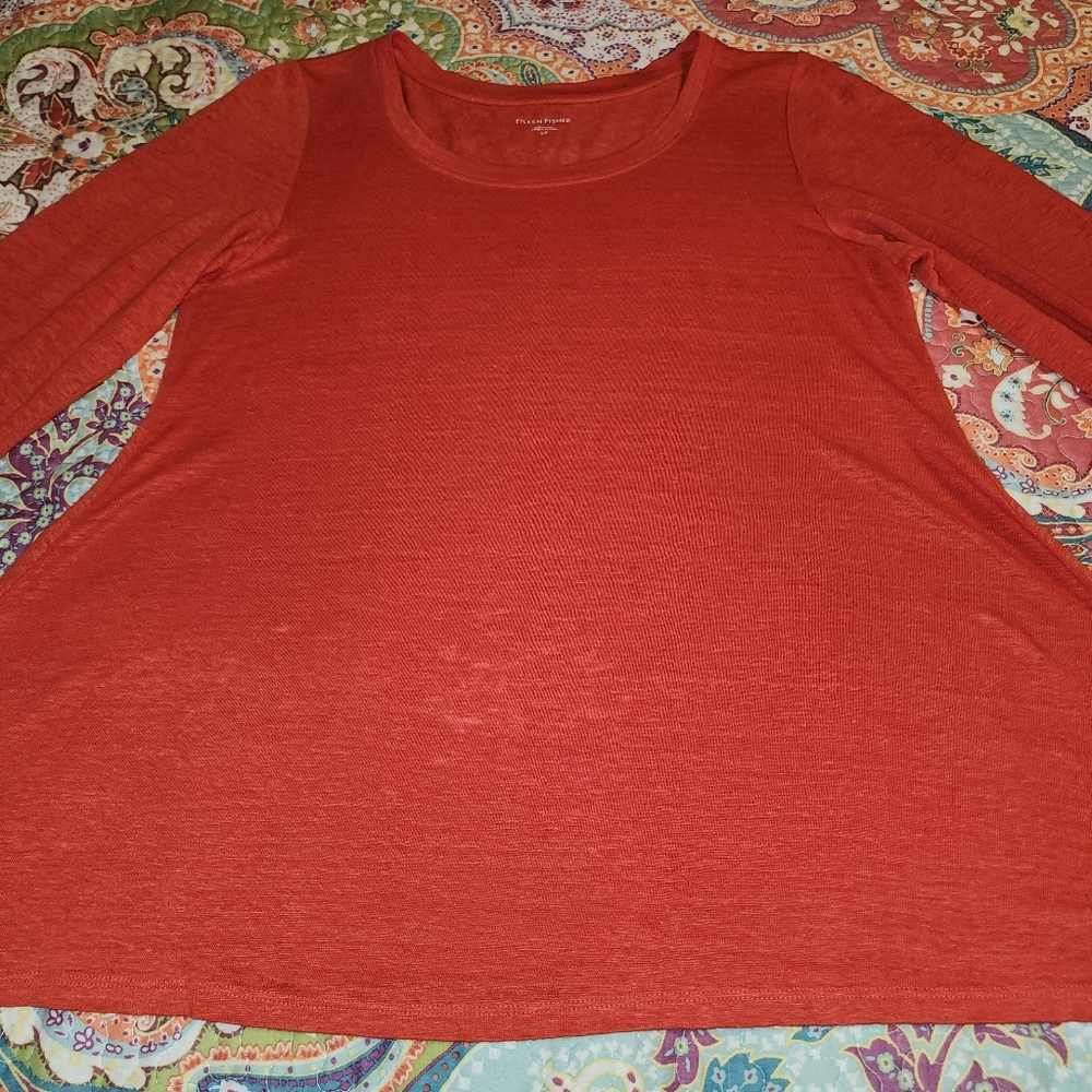 Eileen Fisher Coral 3/4 Sleeves Tunic Top Organic Linen - Picture 5 of 8